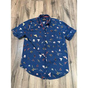 Resolution Clothing Mens Blue Short Sleeve Button-Up Shirt Size L